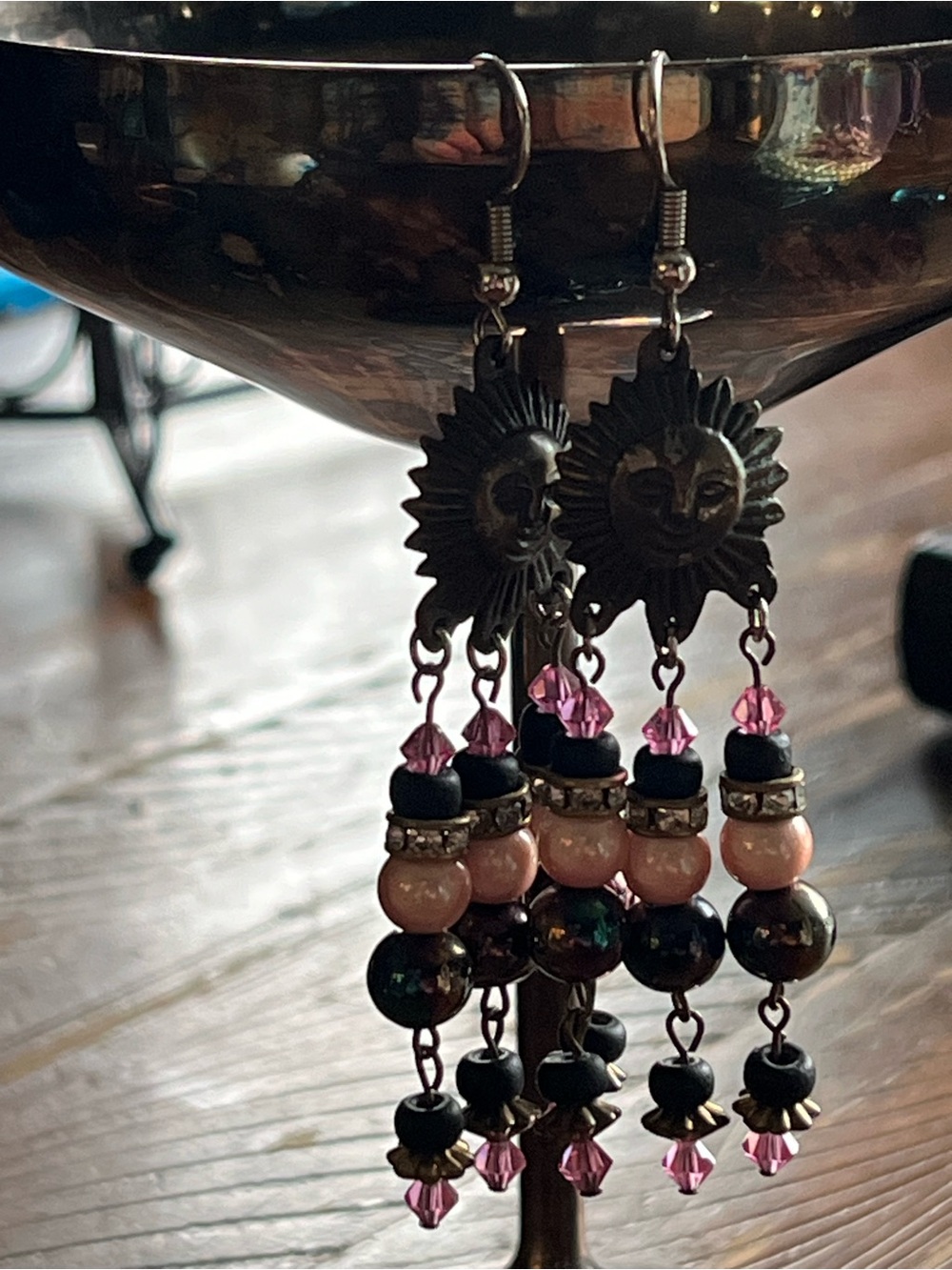 Celestial Sun Face Dangle Earrings Boho Fairycore Witchy Cottagecore
